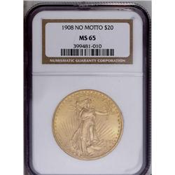 1908 $20 No Motto MS65 NGC. A nicely st