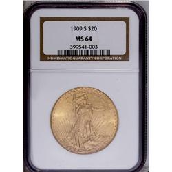 1909-S $20 MS64 NGC. Well struck with a