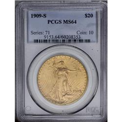 1909-S $20 MS64 PCGS. The design elemen