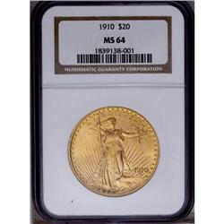 1910 $20 MS64 NGC. Luscious red-gold co