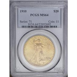 1910 $20 MS64 PCGS. Lovely sunset-red a