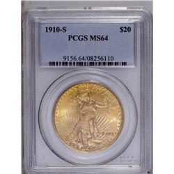 1910-S $20 MS64 PCGS. This bright orang