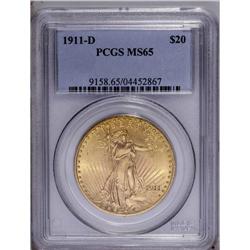 1911-D $20 MS65 PCGS. A lovely greenish