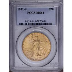 1911-S $20 MS64 PCGS. Subtly variegated