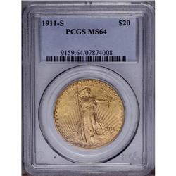 1911-S $20 MS64 PCGS. Well defined with