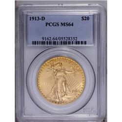 1913-D $20 MS64 PCGS. Well struck desig