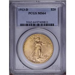 1913-D $20 MS64 PCGS. Both sides are aw