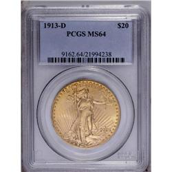 1913-D $20 MS64 PCGS. This sharply stru