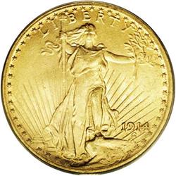 1914 $20 MS63 PCGS. A light golden-brow
