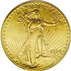1914-D $20 MS65 PCGS. A lustrous and sh