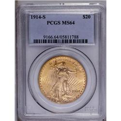 1914-S $20 MS64 PCGS. A Choice Mint Sta