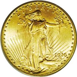 1916-S $20 MS65 PCGS. Highly lustrous a