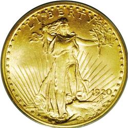 1920 $20 MS64 PCGS. Satiny and highly l