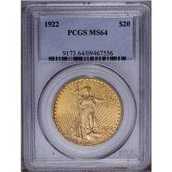 1922 $20 MS64 PCGS. This satiny olive-g