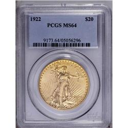 1922 $20 MS64 PCGS. Attractive brass-go