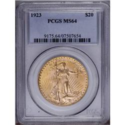 1923 $20 MS64 PCGS. Soft luster underla