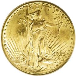 1923-D $20 MS66 PCGS. Beautiful peach-g