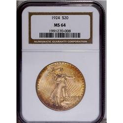 "1924 $20 MS64 NGC. Lime, autumn-brown, "