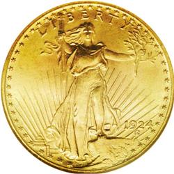 1924 $20 MS66 NGC. Boldly struck with s