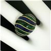 Image 9 : Vintage 18kt Yellow Gold Striped Blue and Green Enamel Dome Ring