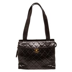 Chanel Black Quilted Lambskin Leather Shoulder Tote Bag