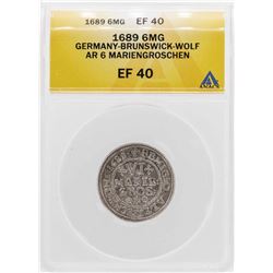 1689 Germany-Brunswick-Wolf 6 Mariengroschen Silver Coin ANACS XF40