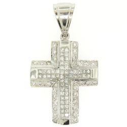 14k White Gold 2.10 ctw Invisible Set Princess & Round Diamond Cross Pendant