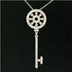 14K White Gold .45 ctw Round Brilliant Diamond Wheel Key Pendant & 16  Chain