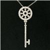 Image 1 : 14K White Gold .45 ctw Round Brilliant Diamond Wheel Key Pendant & 16" Chain