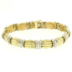 14K Two Tone Gold 1.35 ctw Round Diamond Textured X O Oval Link Tennis Bracelet