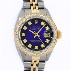 Rolex Ladies 2 Tone 14K Blue Vignette VS Diamond Datejust Wristwatch