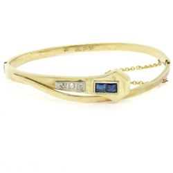 Antique Art Deco 14k Yellow Gold and Platinum Sapphire and Diamond Snake Bangle