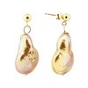 Image 2 : Golden Baroque Pearl Dangle Earrings - 14KT Yellow Gold