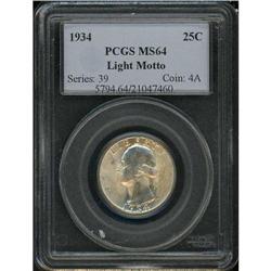 1934 Washington 25C. Light Motto PCGS MS64