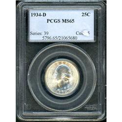 1934-D Washington 25C PCGS MS65