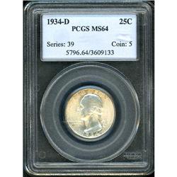 1934-D Washington 25C PCGS MS64