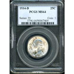1934-D Washington 25C PCGS MS64