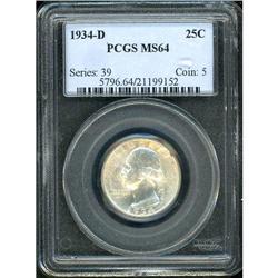 1934-D Washington 25C PCGS MS64