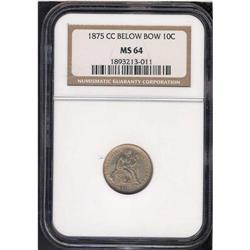 Lot 0732 1875-CC Liberty Seated 10C. Mintmark Above NGC