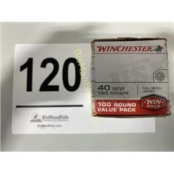 100 Rounds of Winchester 40 S&W 165 Grain Full