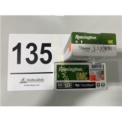 100 Rounds of Remington UMC 9mm Luger