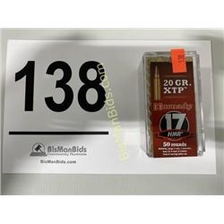 50 Rounds Hornady 17 HMR 20 Gr. XTP Ammo