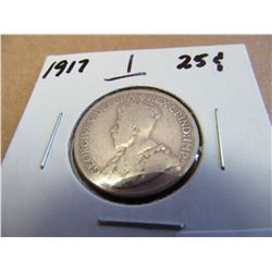 1917 CANADA SILVER 25 CENT COIN