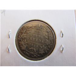1918 CANADA SILVER 25 CENT COIN (VG8)