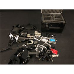 LOT OF GO PROS AND ACCESSORIES INCLUDING, HERO, HERO 2, HERO 3,