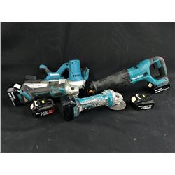 4 MAKITA TOOLS INC. DJR186 RECIPROCATING SAW, 4 1/2  GRINDER, DGA455 OSCILLATING MULTI-TOOL, DPB182