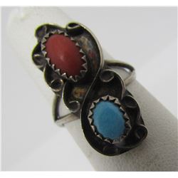 V MARK TURQUOISE CORAL RING STERLING NAVAJO