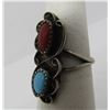 Image 2 : V MARK TURQUOISE CORAL RING STERLING NAVAJO