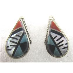 ECK MARK TURQUOISE EARRINGS STERLING SILVER ZUNI