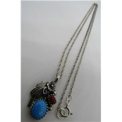 RB MARK TURQUOISE CORAL PENDANT NECKLACE STERLING